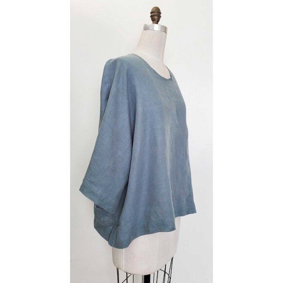 Yuvita Women's 100% Linen Sage Three-Quarter Sleeve Quotidian Top Pullover Shirt - Picture 2 of 11